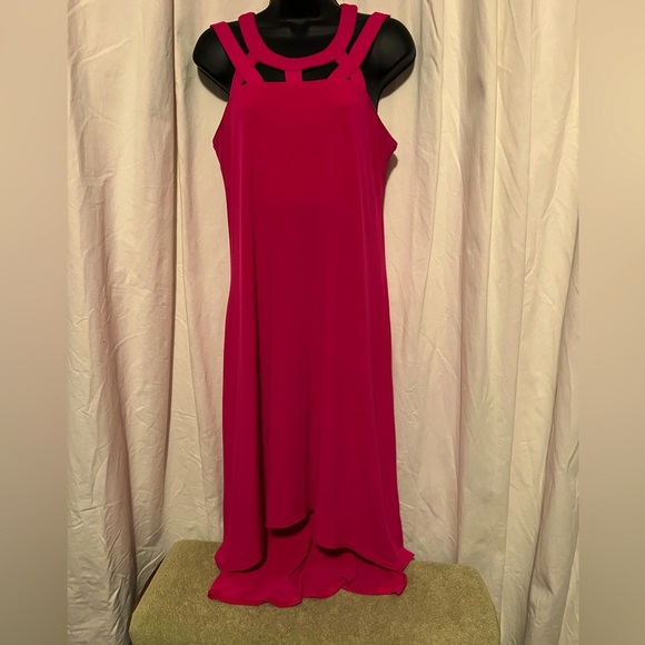 Hit Pink Fuscia Cupid Hi Lo Strappy Sexy Slinky Cocktail Dress Women's Sz M - Picture 1 of 4